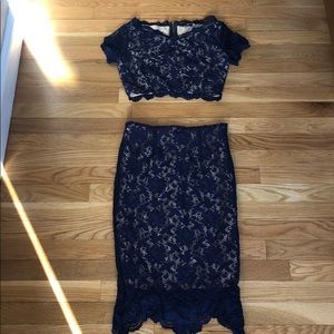 Gently worn navy blue two piece crop set